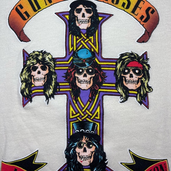 ⚡️SOLD⚡️ Guns N' Roses Band Long Sleeve Crop Tee Ivory Skull Graphic Shirt NEW - Picture 7 of 16